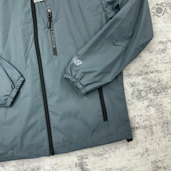 NWT New Balance Wind Jacket Men's Small Gray Hooded Water Wind Resistant - Picture 2 of 11